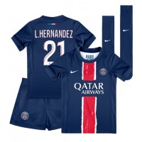 Stroje piłkarskie Paris Saint-Germain Lucas Hernandez #21 Koszulka Podstawowej dla dzieci 2024-25 Krótki Rękaw (+ szorty)